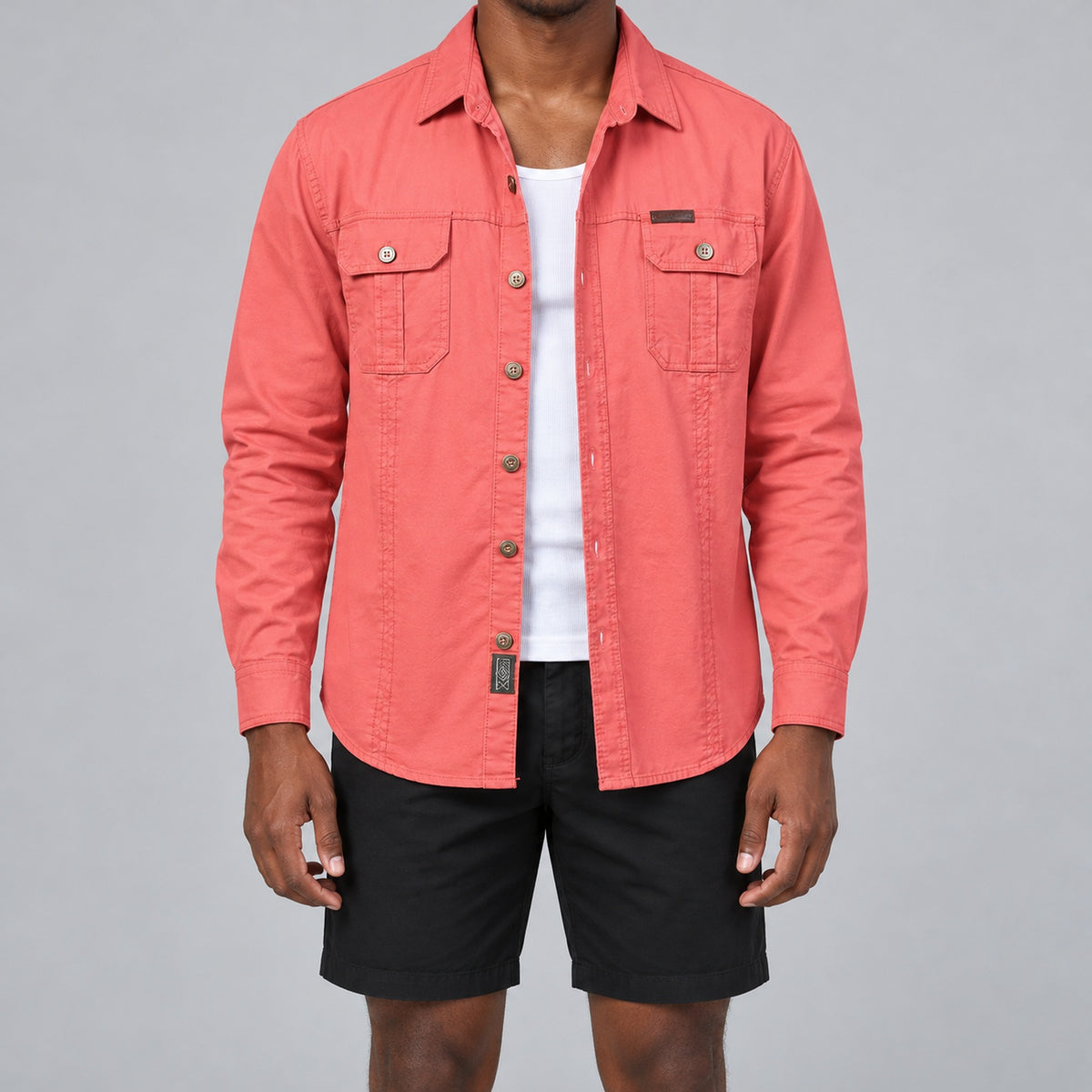 Men's Red Cotton Long-Sleeved Jacket