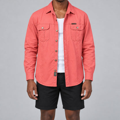 Men's Red Cotton Long-Sleeved Jacket