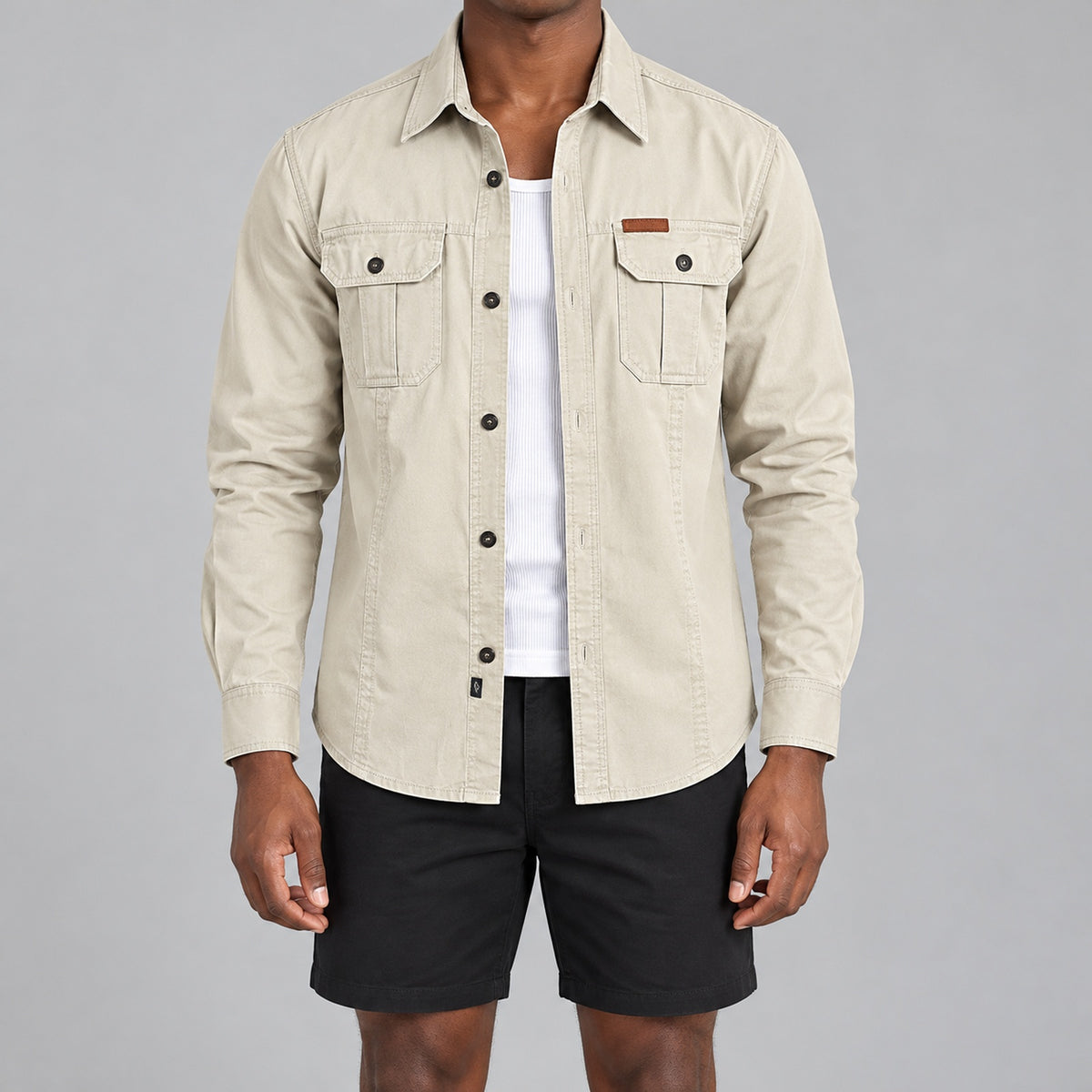 Men's Off White Cotton Long-Sleeved Jacket