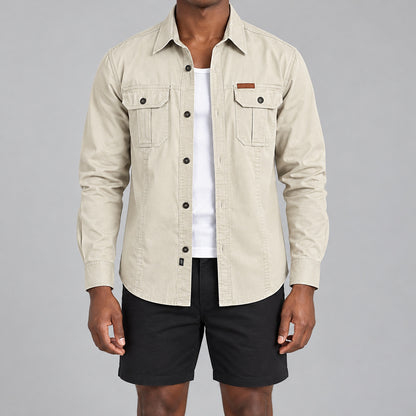 Men's Off White Cotton Long-Sleeved Jacket