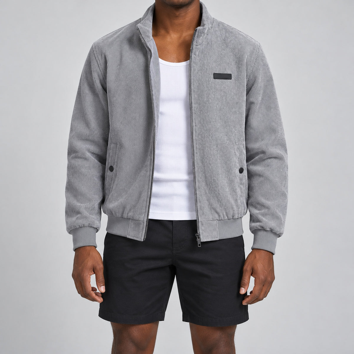 Men's Grey Stand Collar Loose Casual Jacket
