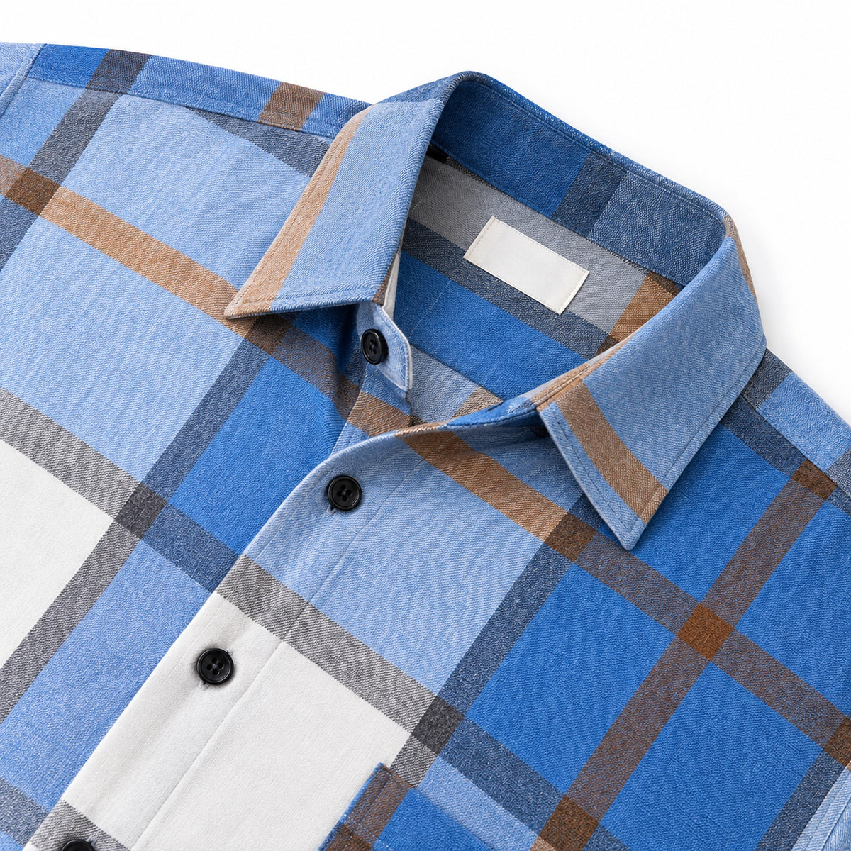 Men's fashionable blue and white checkered long-sleeved shirt