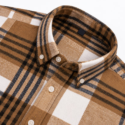 Men's Plus-Size Plaid Shirt, Fleece-Lined, Versatile Casual Fit, Cotton Long Sleeve for Young Men