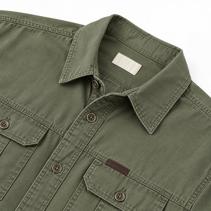 Men's Green Cotton Long-Sleeved Jacket