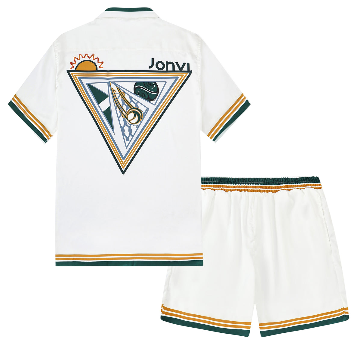 Stripe Pattern Tennis Court Print Waistband Shorts