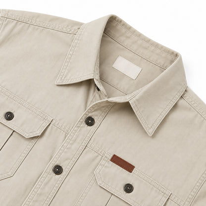 Men's Off White Cotton Long-Sleeved Jacket