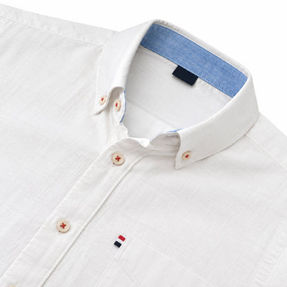 Cotton and linen men's long-sleeved shirt, solid color button-down men's shirt, breathable casual shirt