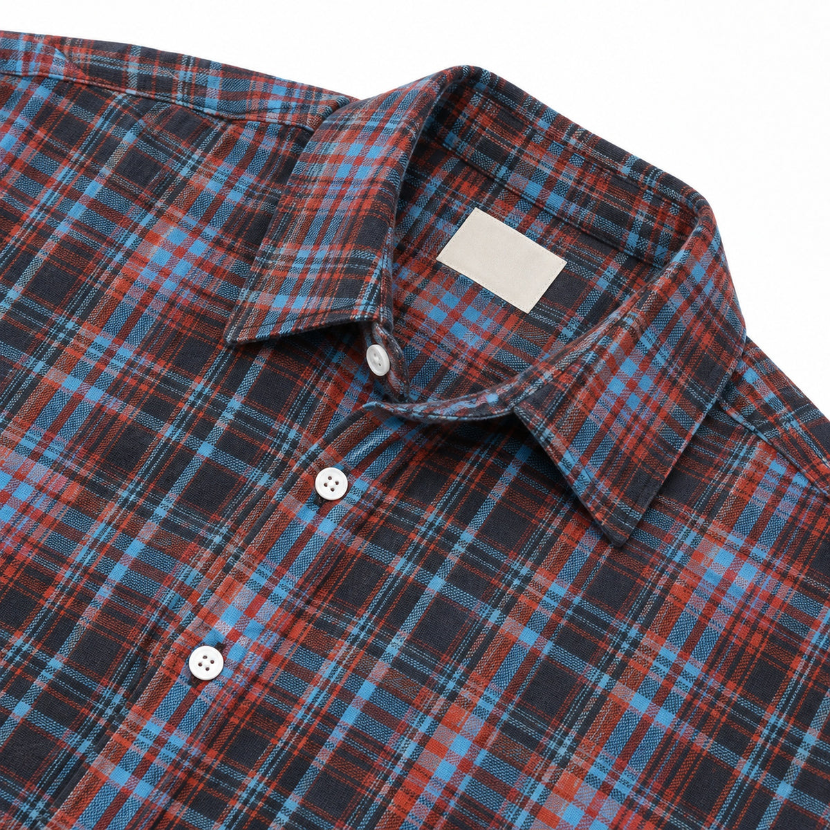 Men’s red and blue plaid loose-fit casual long-sleeve shirt