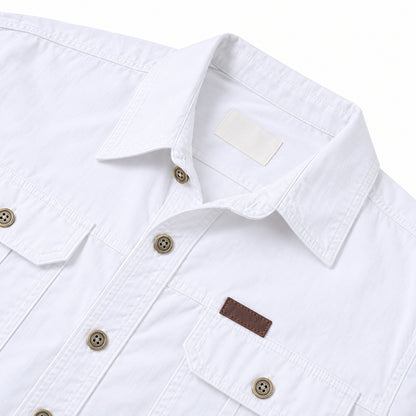 Men's White Cotton Long-Sleeved Jacket