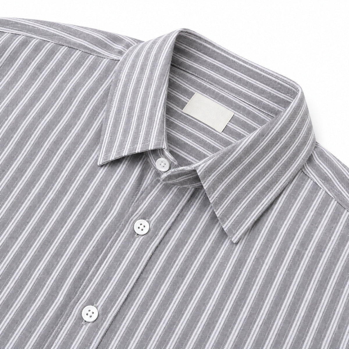 Men's gray and white striped loose casual long-sleeved shirt