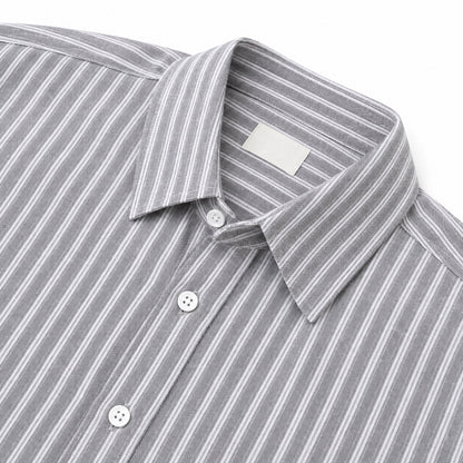 Men's gray and white striped loose casual long-sleeved shirt