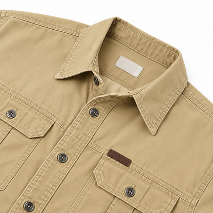 Men's Khaki Cotton Long-Sleeved Jacket