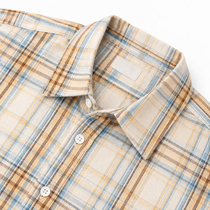 Men's yellow plaid loose casual long-sleeved shirt