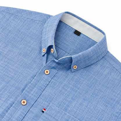 Cotton and linen men's long-sleeved shirt, solid color button-down men's shirt, breathable casual shirt