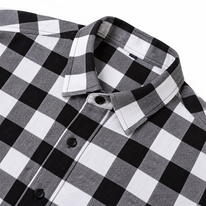 Men's Shirt - Plaid Long-Sleeved Shirt - Classic Ruffled Check Patterned Casual Cotton Men's Clothing Casual Export Shirt