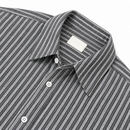 Men's Black Striped Loose Casual Long-Sleeved Shirt