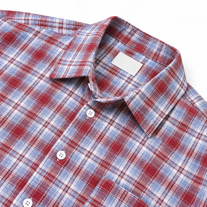 Men's red  plaid loose casual long-sleeved shirt