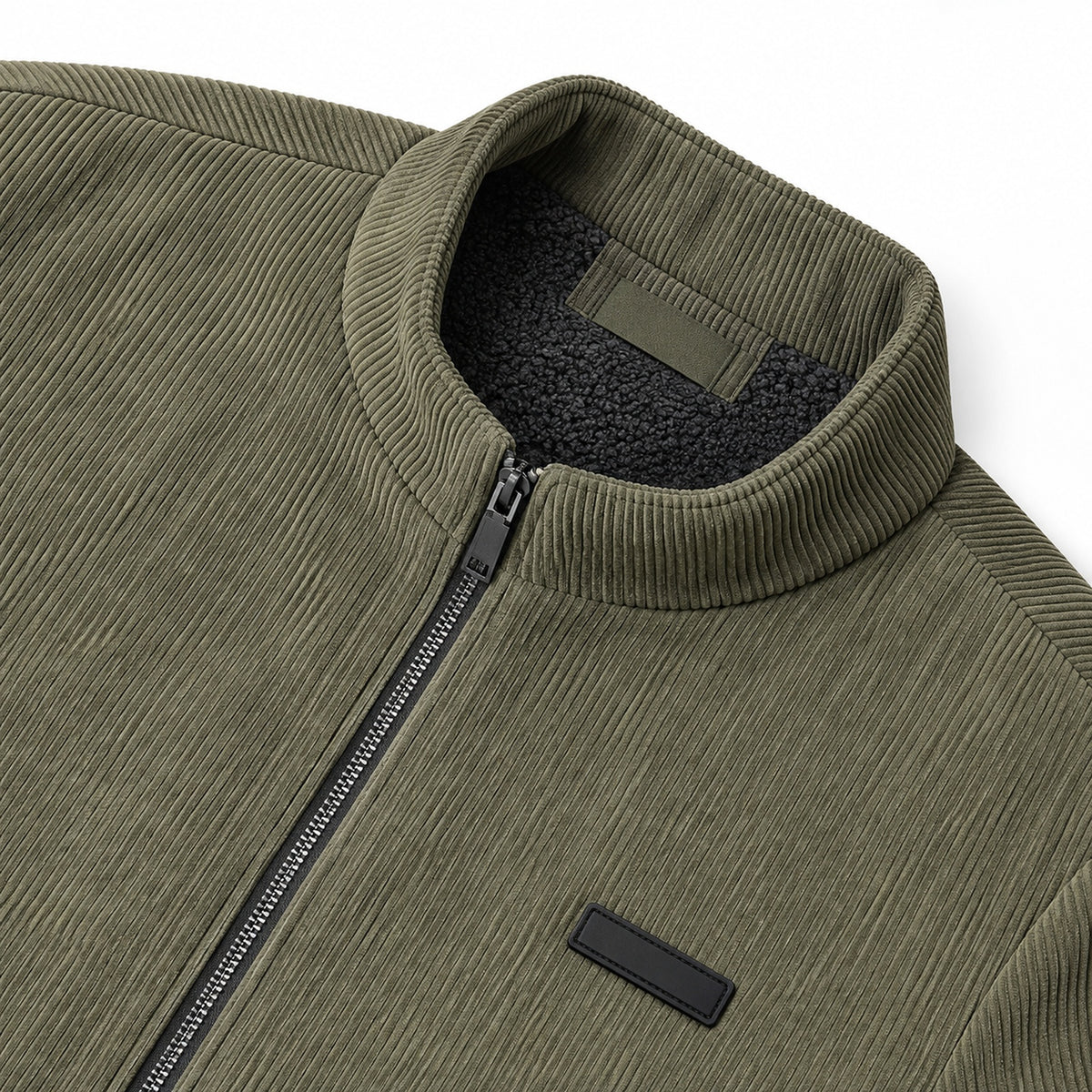 Men's Light Green Stand Collar Loose Casual Jacket (Fleece-lined)