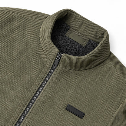 Men's Light Green Stand Collar Loose Casual Jacket (Fleece-lined)