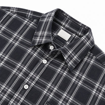 Men's light black plaid loose casual long-sleeved shirt