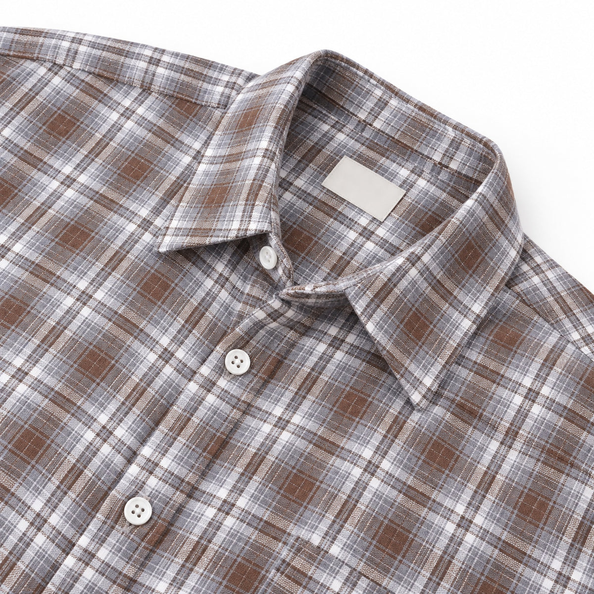 Men's Brown  Checkered Loose Casual Long-Sleeved Shirt