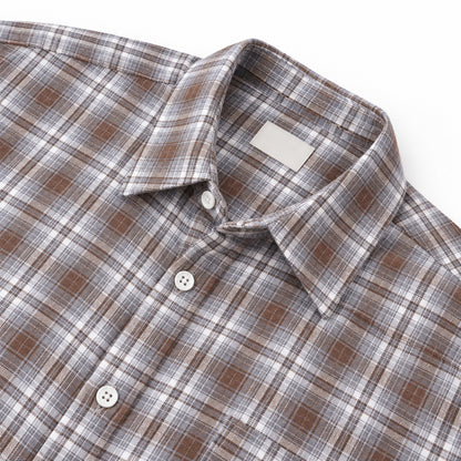 Men's Brown  Checkered Loose Casual Long-Sleeved Shirt