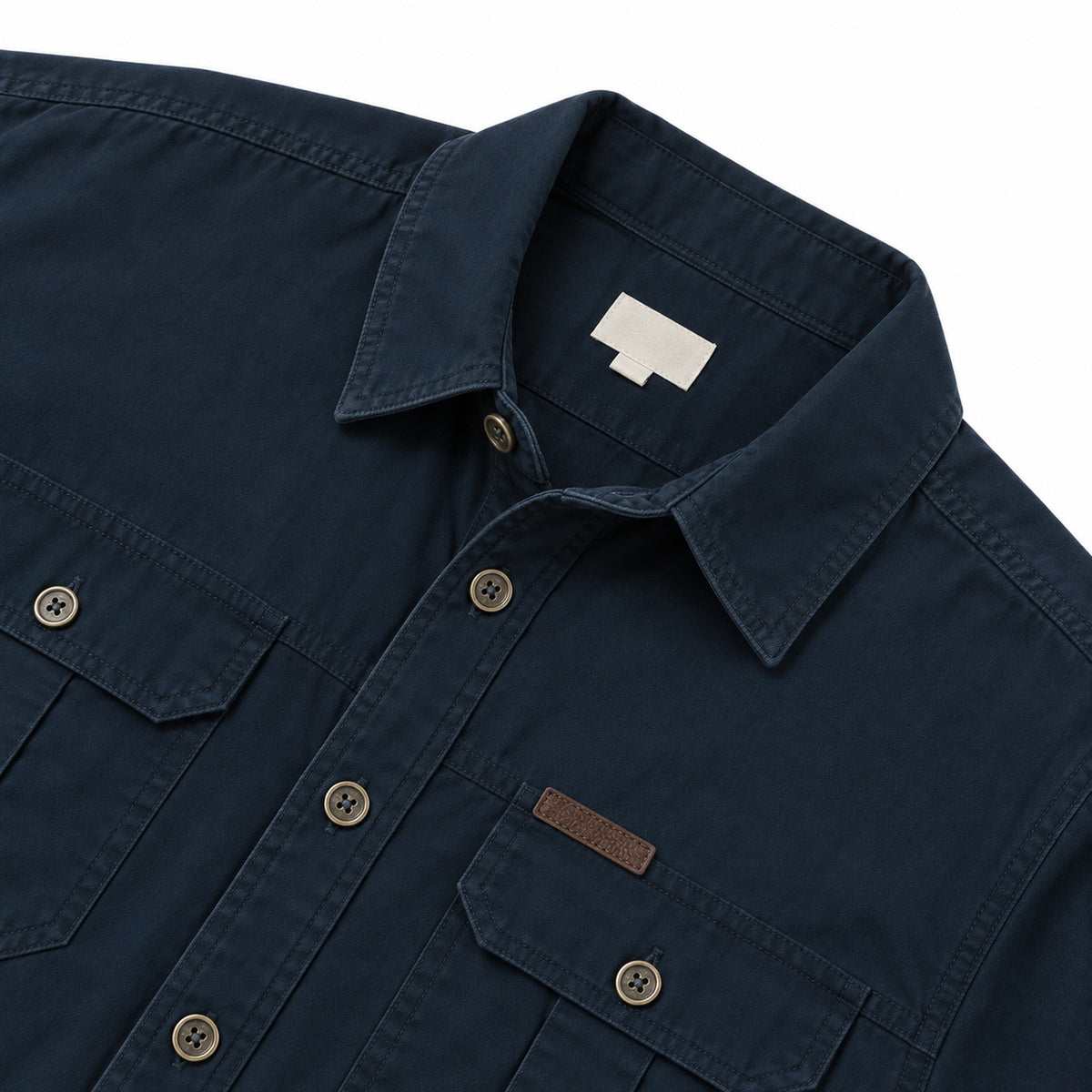 Men's Deep Blue Cotton Long-Sleeved Jacket
