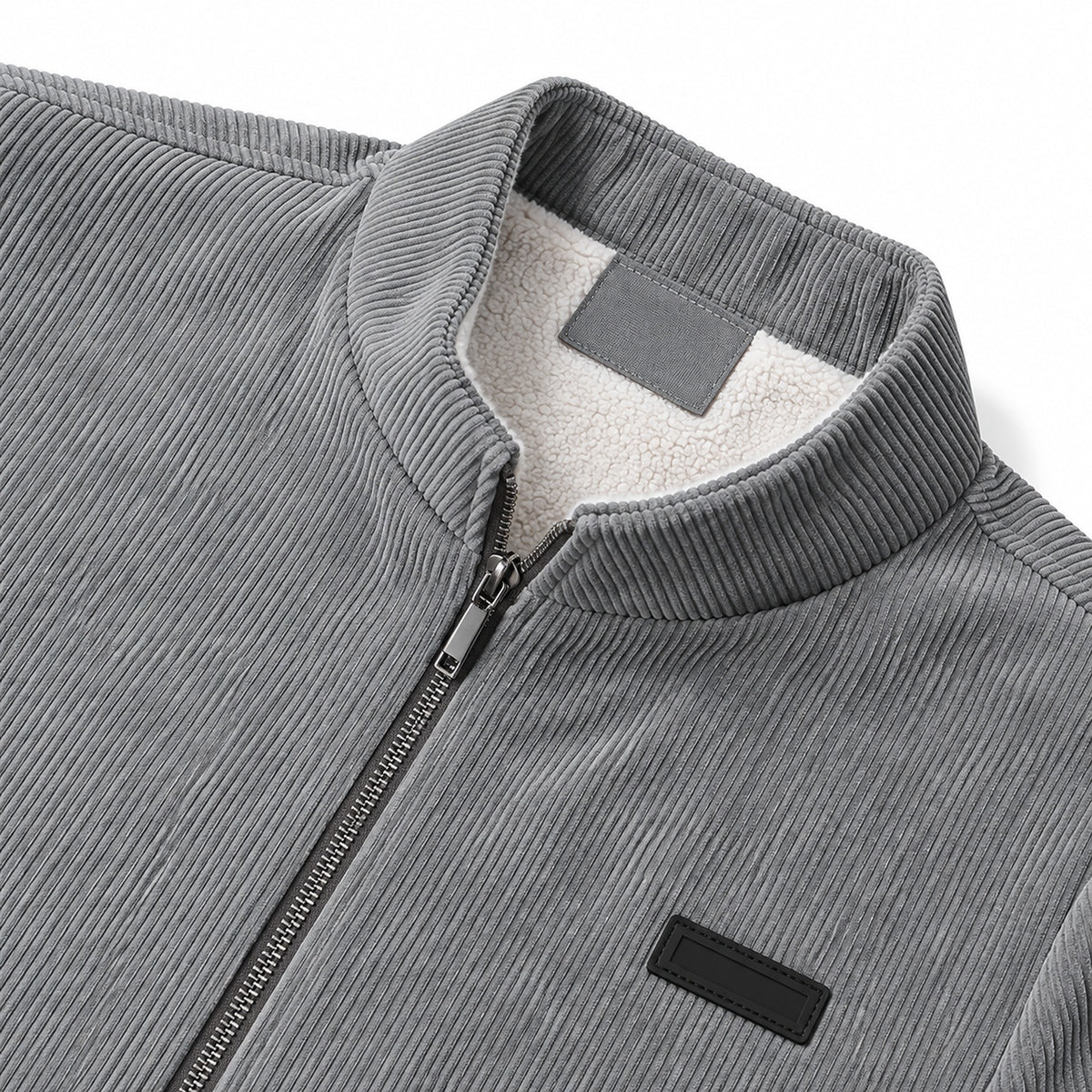 Men's Grey Stand Collar Loose Casual Jacket（Fleece-lined）