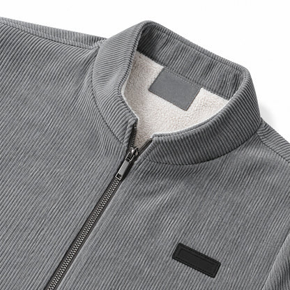 Men's Grey Stand Collar Loose Casual Jacket（Fleece-lined）