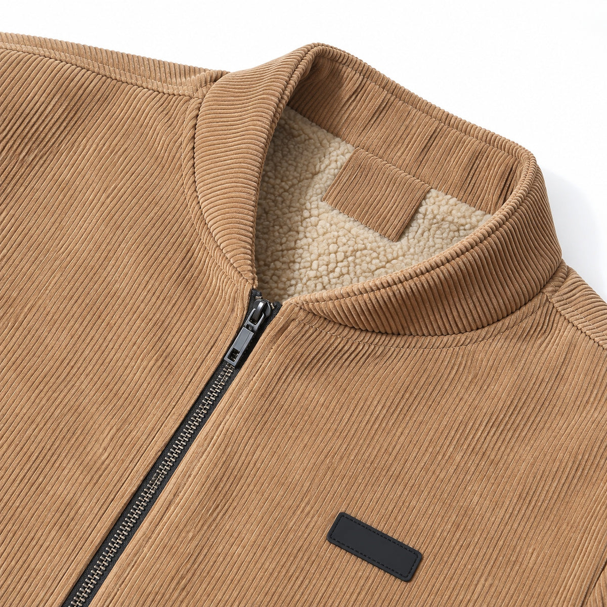 Men's Khaki Stand Collar Loose Casual Jacket (Fleece-lined)