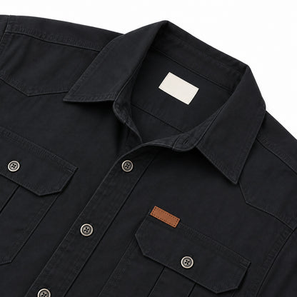 Men's Black Cotton Long-Sleeved Jacket