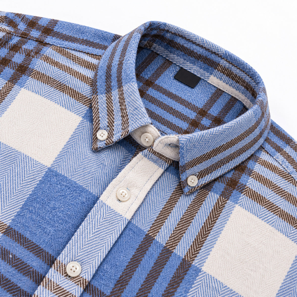 Men's Plus-Size Plaid Shirt, Fleece-Lined, Versatile Casual Fit, Cotton Long Sleeve for Young Men