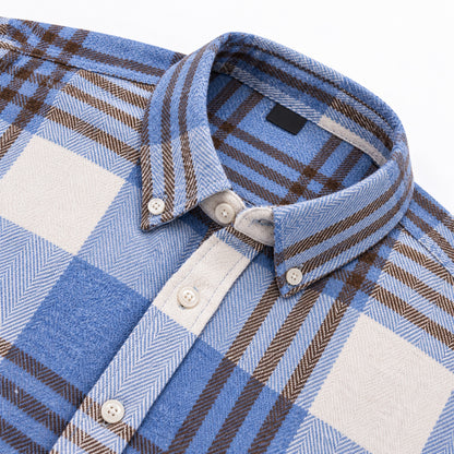 Men's Plus-Size Plaid Shirt, Fleece-Lined, Versatile Casual Fit, Cotton Long Sleeve for Young Men