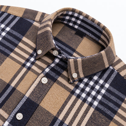 Men's Plus-Size Plaid Shirt, Fleece-Lined, Versatile Casual Fit, Cotton Long Sleeve for Young Men