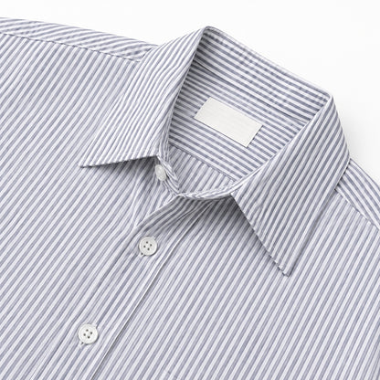 Men's blue and white striped loose casual long-sleeved shirt