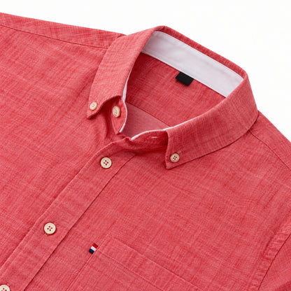 Cotton and linen men's long-sleeved shirt, solid color button-down men's shirt, breathable casual shirt