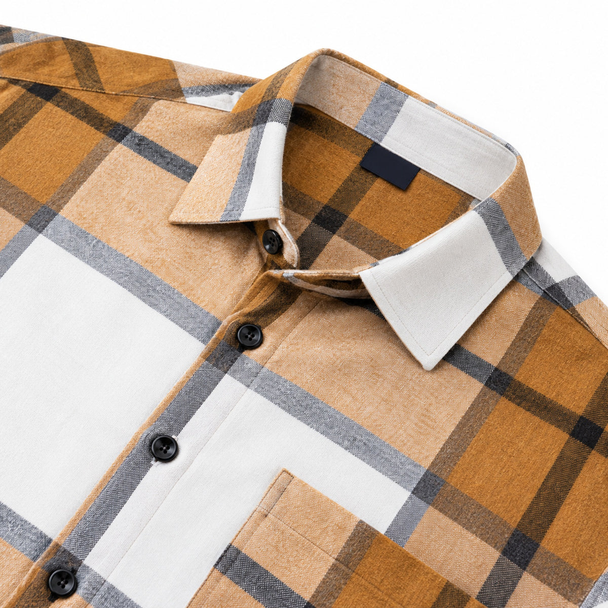 Men's fashionable yellow and white checkered long-sleeved shirt