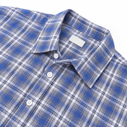 Men's Blue Plaid Loose Casual Long-Sleeved Shirt