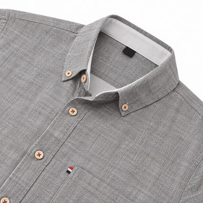 Cotton and linen men's long-sleeved shirt, solid color button-down men's shirt, breathable casual shirt