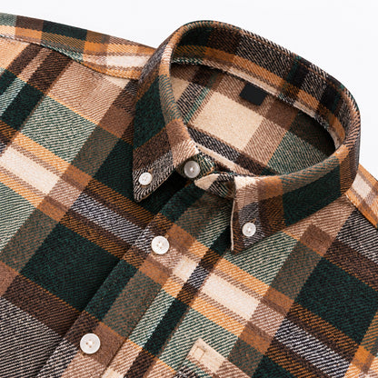 Men's Plus-Size Plaid Shirt, Fleece-Lined, Versatile Casual Fit, Cotton Long Sleeve for Young Men
