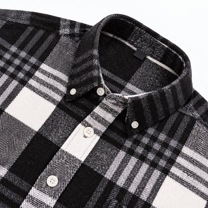 Men's Plus-Size Plaid Shirt, Fleece-Lined, Versatile Casual Fit, Cotton Long Sleeve for Young Men