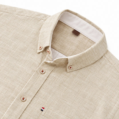 Cotton and linen men's long-sleeved shirt, solid color button-down men's shirt, breathable casual shirt