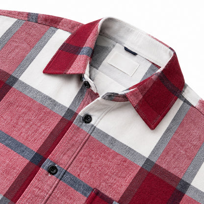 Men's fashionable red and white checkered long-sleeved shirt