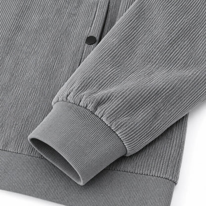 Men's Grey Stand Collar Loose Casual Jacket（Fleece-lined）