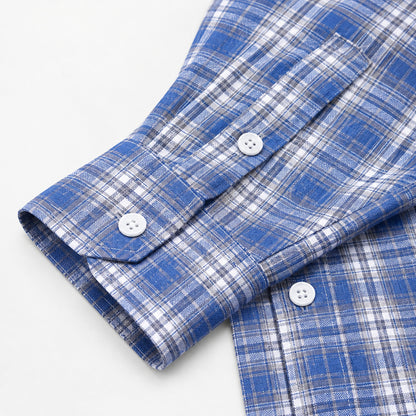 Men's Blue Plaid Loose Casual Long-Sleeved Shirt