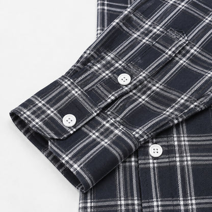 Men's light black plaid loose casual long-sleeved shirt
