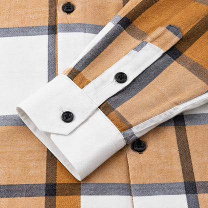 Men's fashionable yellow and white checkered long-sleeved shirt