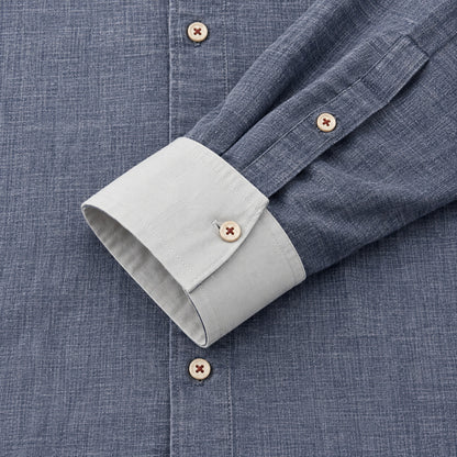 Cotton and linen men's long-sleeved shirt, solid color button-down men's shirt, breathable casual shirt