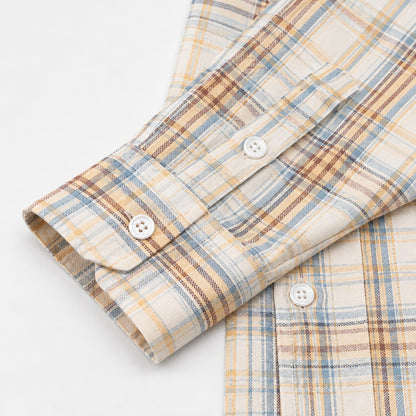 Men's yellow plaid loose casual long-sleeved shirt