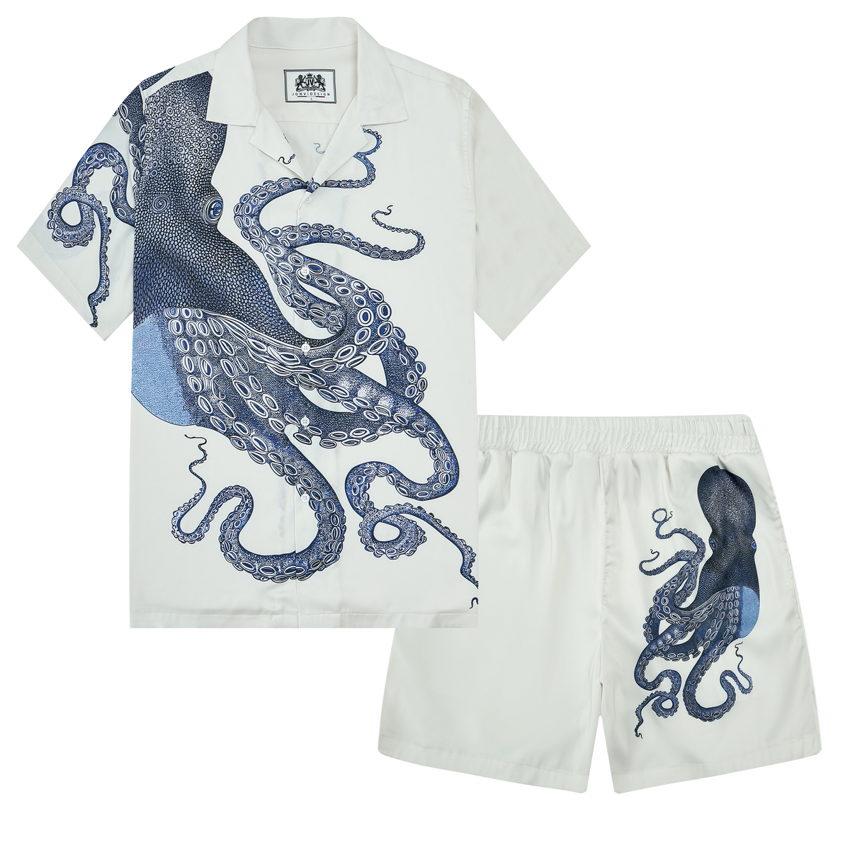 Octopus Print Camp Collar Short Sleeve Shirt